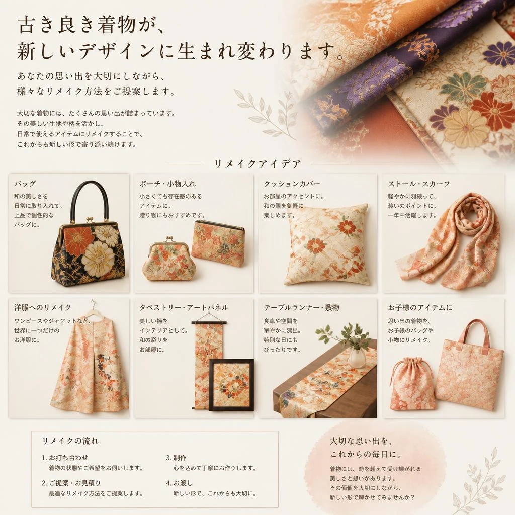 着物リメイクで世界に一つだけのアイテムを