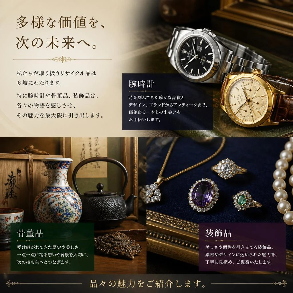 多彩な品揃え - 腕時計から骨董品まで